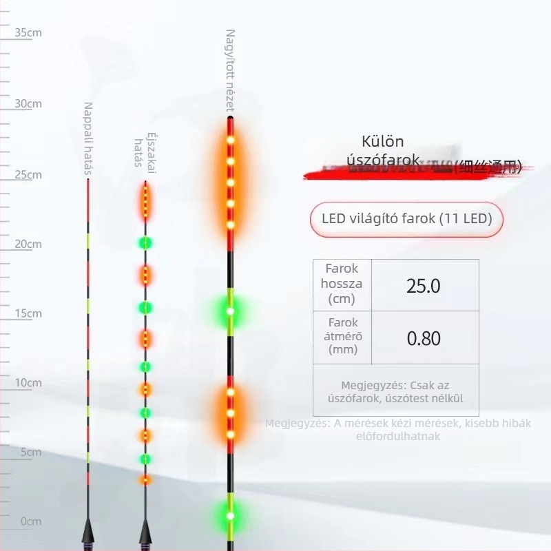 LED üvegszálas, kemény úszó farok – világító elektronikus úszó éjszakai horgászathoz