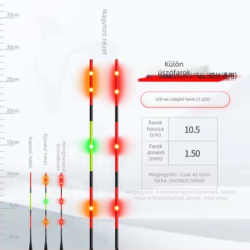 LED üvegszálas, kemény úszó farok – világító elektronikus úszó éjszakai horgászathoz