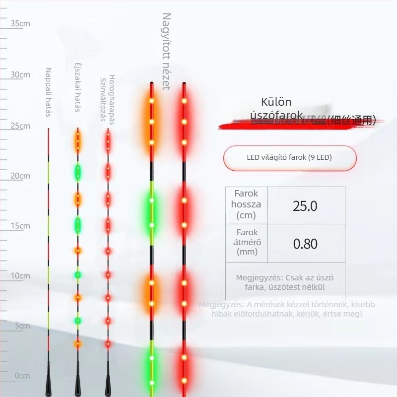 LED üvegszálas, kemény úszó farok – világító elektronikus úszó éjszakai horgászathoz