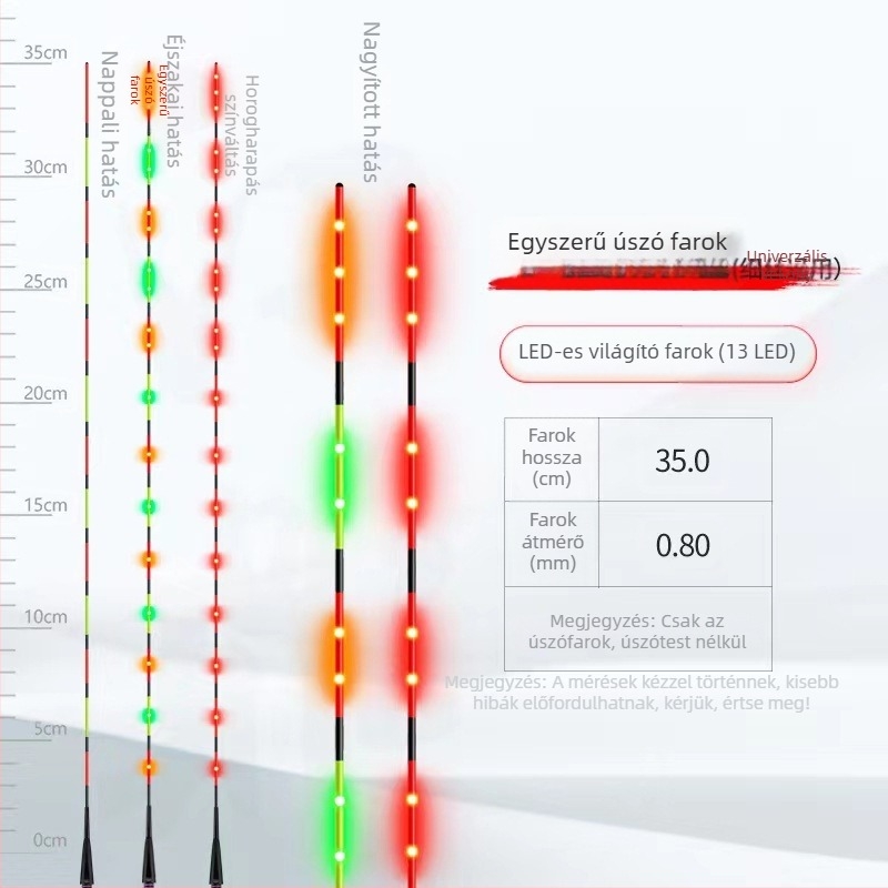 LED üvegszálas, kemény úszó farok – világító elektronikus úszó éjszakai horgászathoz