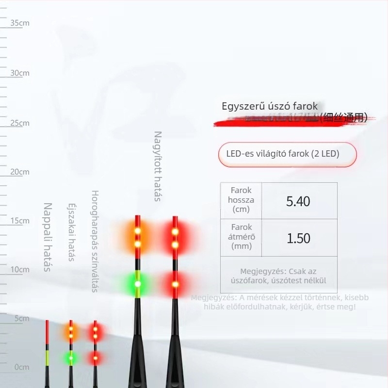 LED üvegszálas, kemény úszó farok – világító elektronikus úszó éjszakai horgászathoz