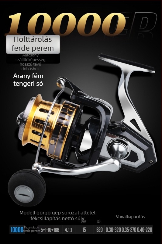 Hasda horgászorsó, teljesen fém felépítésű, sós vízálló, hosszú hatótávú tengeri horgászat, modell 10000