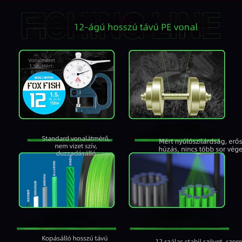 Fő halászati zsinór, PE anyag, erős, 100 darabos dobozban, waliwasi