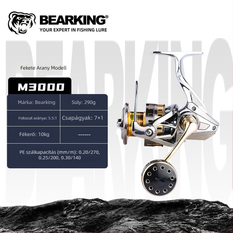 Bearking orsóhorgászorsó, teljesen fém szerkezet, modell 1000-7000, mély orsó, ultra hosszú dobás, sós vízálló