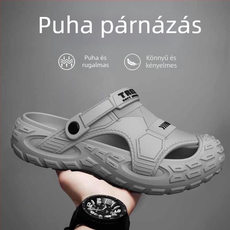 Férfi EVA szandálok, légáteresztőek, szagtalanok, csúszásmentes talppal, EVA felsőrész és talp, slip-on, koreai stílusú
