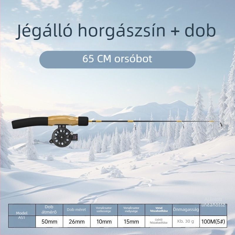 Jéghez készült horgászbot, hordozható, előre kötött damillal és orsóval, teljes készlet