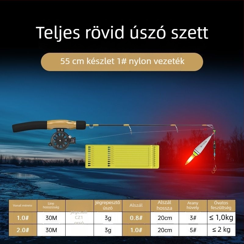 Jéghez készült horgászbot, hordozható, előre kötött damillal és orsóval, teljes készlet