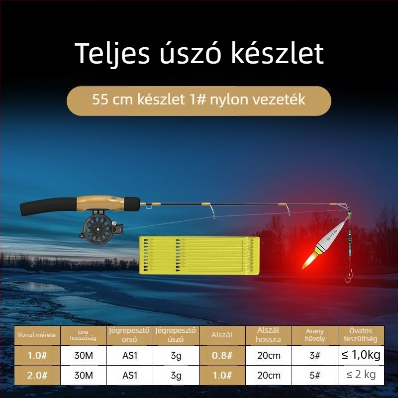 Jéghez készült horgászbot, hordozható, előre kötött damillal és orsóval, teljes készlet