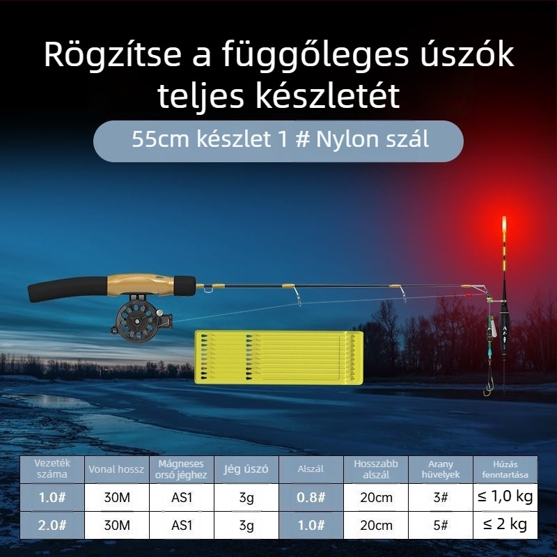 Jéghez készült horgászbot, hordozható, előre kötött damillal és orsóval, teljes készlet