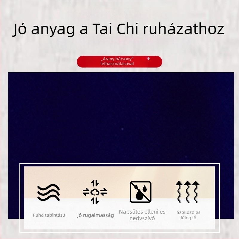 Tai Chi egyenruha, uniszex felnőtteknek, rövid fazon, velúr anyag (80% poliészter; bélés 20% poliészter), alkalmas edzésre, harcművészetre és jóga
