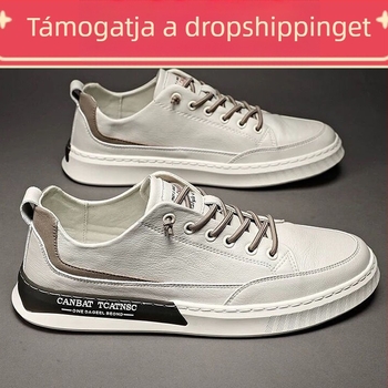 Férfi skateboardcipő, felső rész kettős marhabőrrel, hegyes orr, alacsony felső rész, gumi talp