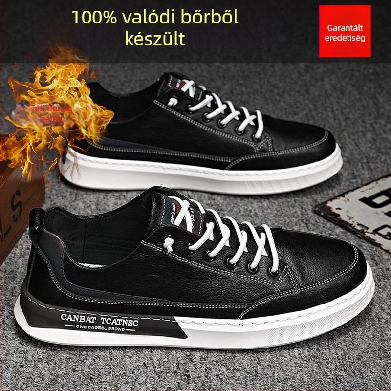 Férfi skateboardcipő, felső rész kettős marhabőrrel, hegyes orr, alacsony felső rész, gumi talp