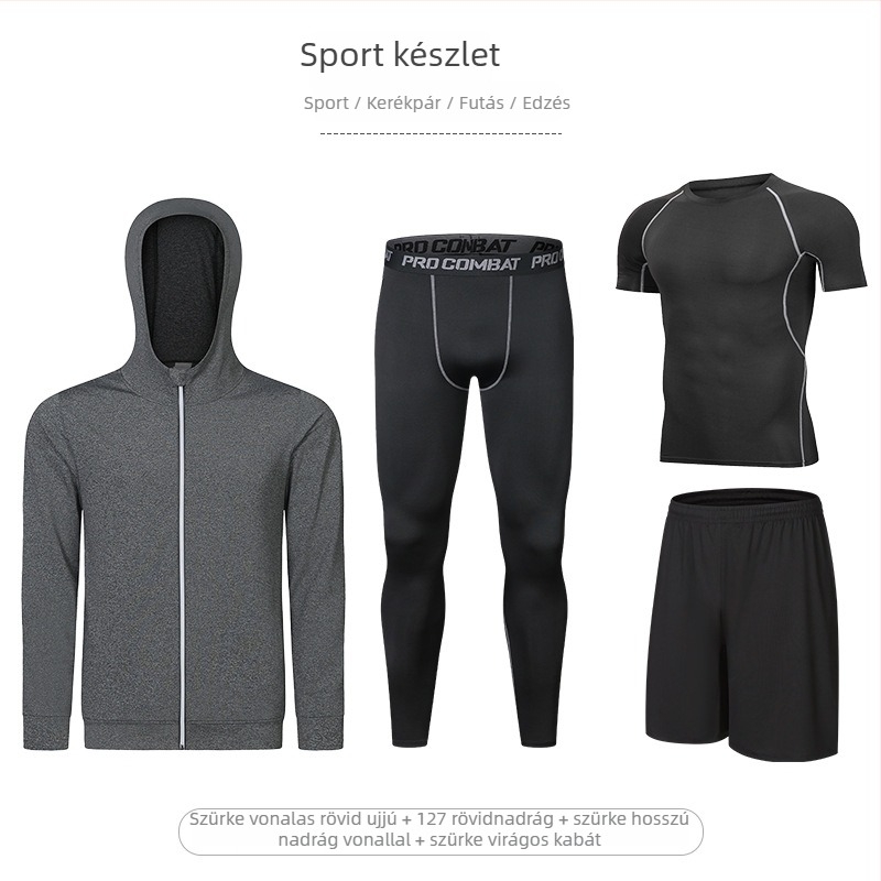 Négy részes fitnesz szett magas rugalmassággal és gyorsan száradó anyaggal, Milk Silk Spandex textúra, rövid ujjú felső és rövidnadrág