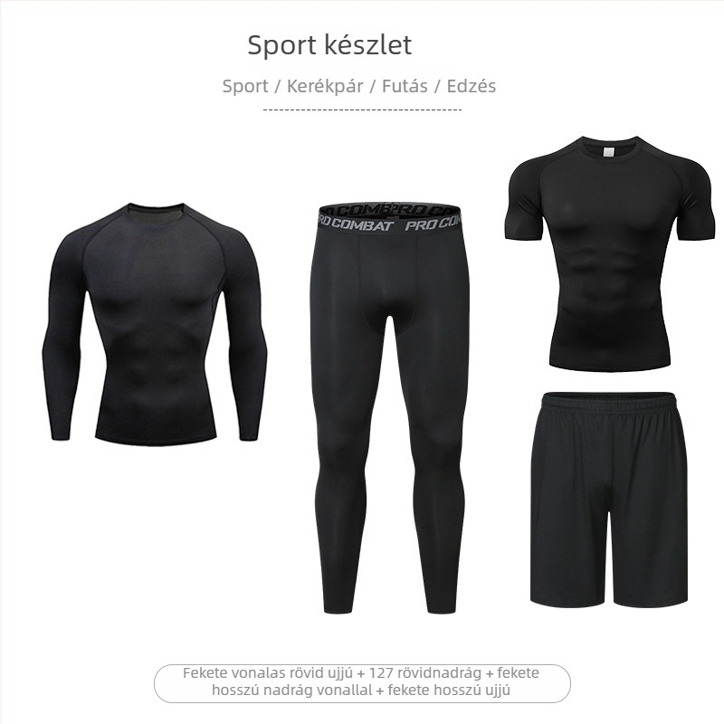 Négy részes fitnesz szett magas rugalmassággal és gyorsan száradó anyaggal, Milk Silk Spandex textúra, rövid ujjú felső és rövidnadrág