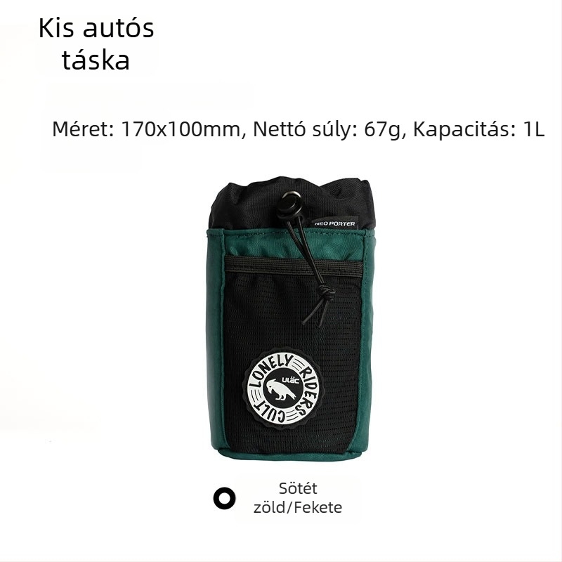 Kerékpáros táska szigetelt palacktartóval, vászon anyag, kapacitás 1L/1,1L, PB1/PB4 modellek, előtti vázon tároló