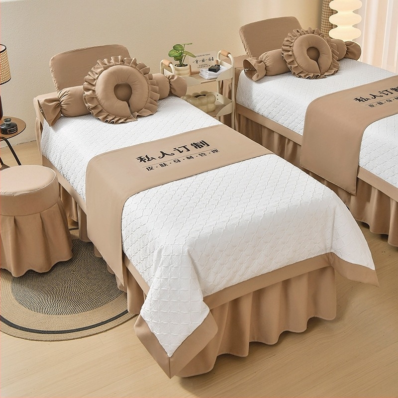 Négy részes kozmetikai ágytakaró készlet – poliészter, könnyű luxus stílus, nyomtatás/twill/jacquard szövés, reakciós festés