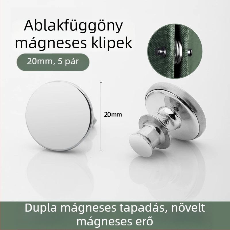 Szélálló függöny mágneses zárókészlet (pár) akasztókkal, görgőklippekkel és pánttal