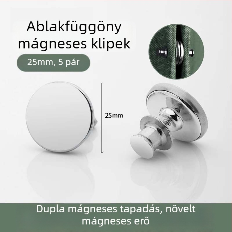 Szélálló függöny mágneses zárókészlet (pár) akasztókkal, görgőklippekkel és pánttal