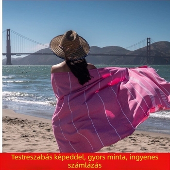 Török pamut strandtörölköző bojtokkal, csíkos