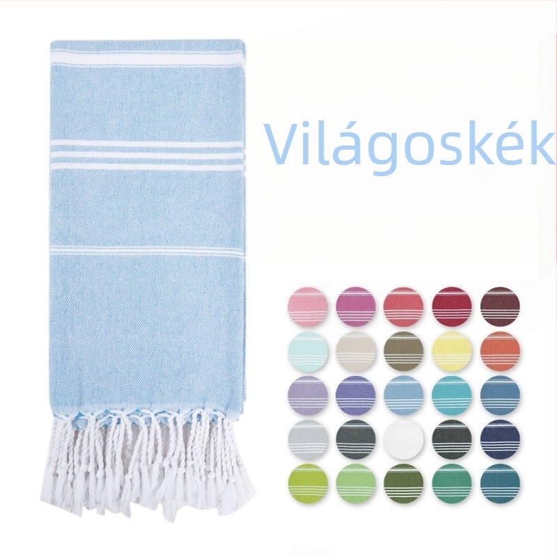 Török pamut strandtörölköző bojtokkal, csíkos