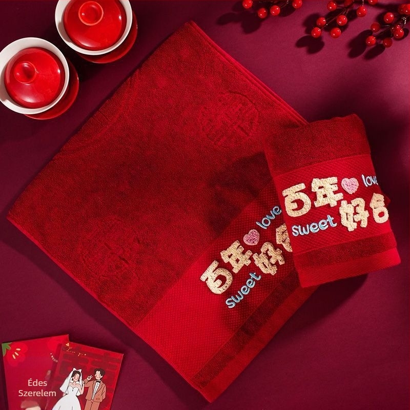 Pár esküvői arctörlő ajándékdobozban, szöszmentes és nem fakuló, pamut, 200 g felett