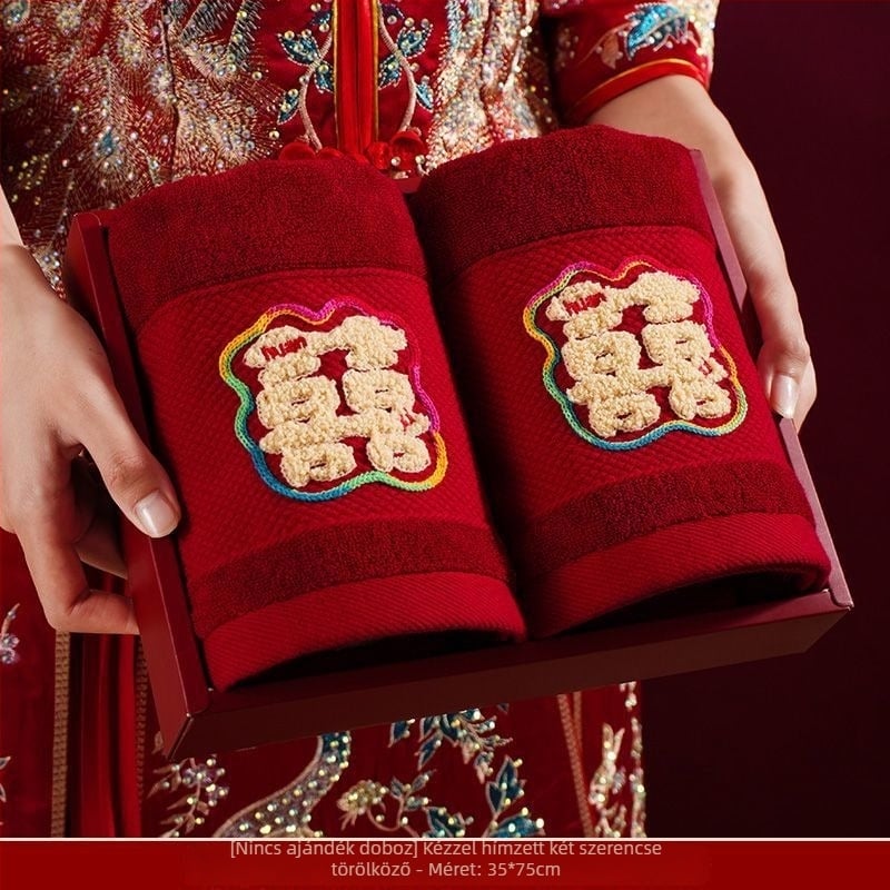 Pár esküvői arctörlő ajándékdobozban, szöszmentes és nem fakuló, pamut, 200 g felett