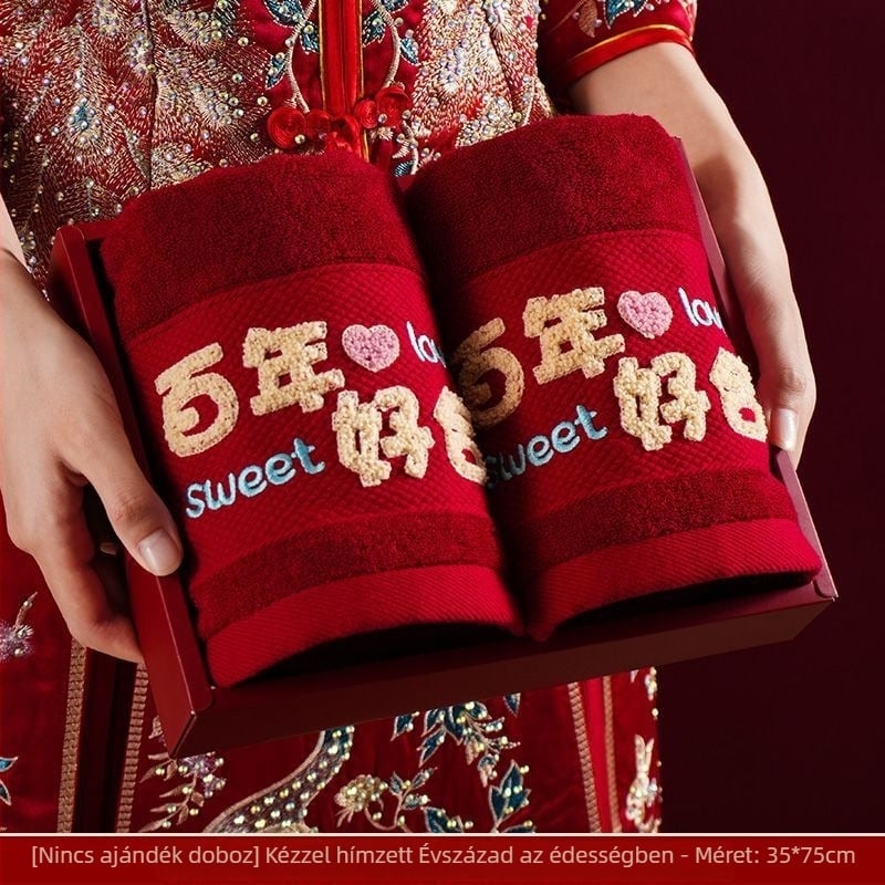 Pár esküvői arctörlő ajándékdobozban, szöszmentes és nem fakuló, pamut, 200 g felett