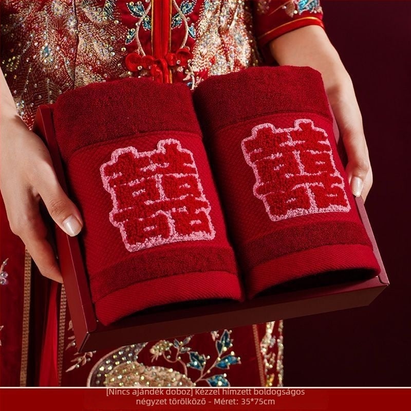 Pár esküvői arctörlő ajándékdobozban, szöszmentes és nem fakuló, pamut, 200 g felett