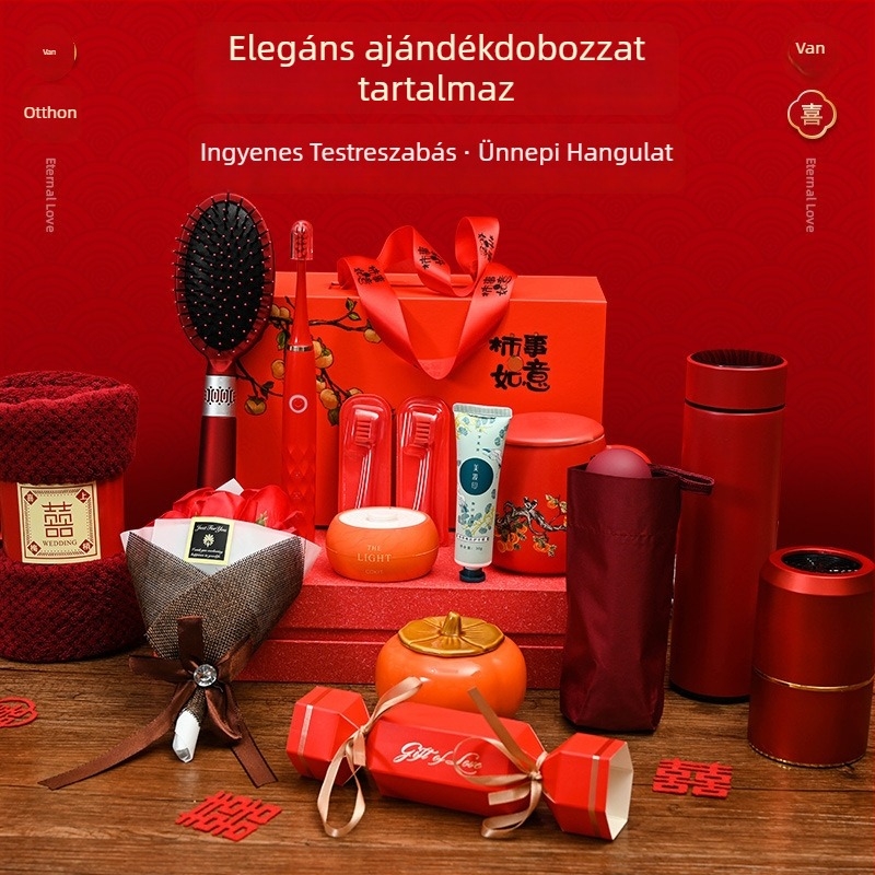 Kerámiából készült termoszos bögrés és törölköző ajándékcsomag, etnikus stílus, esküvőre és üzleti ajándékokhoz