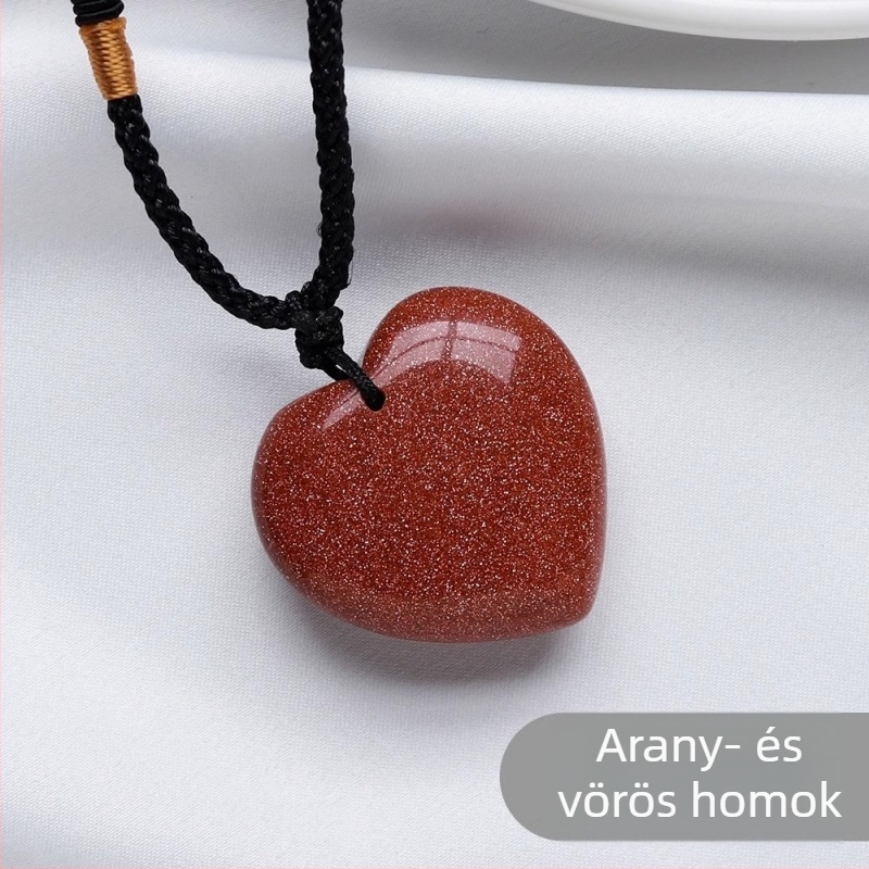 Kristály szív medál nyaklánc — Gin Hong Crystal, természetes kristály, geometriai forma, modern minimalista stílus, kristály anyag