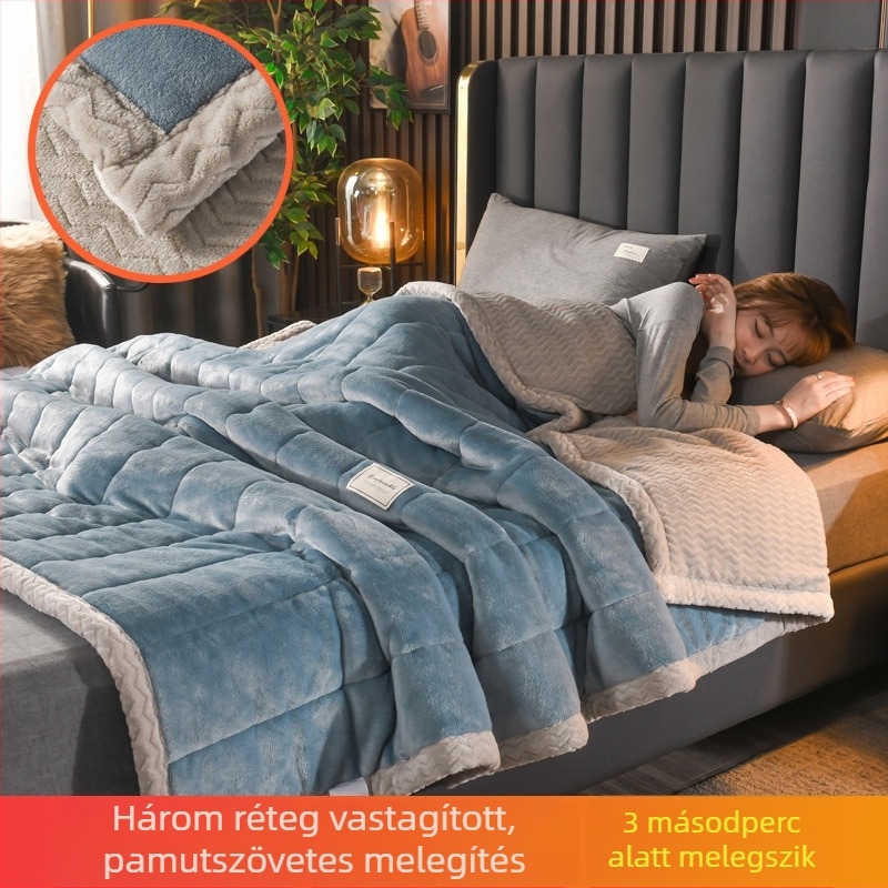Poliészter fleece takaró, háromrétegű quilt, minden szezonra, csíkos minta