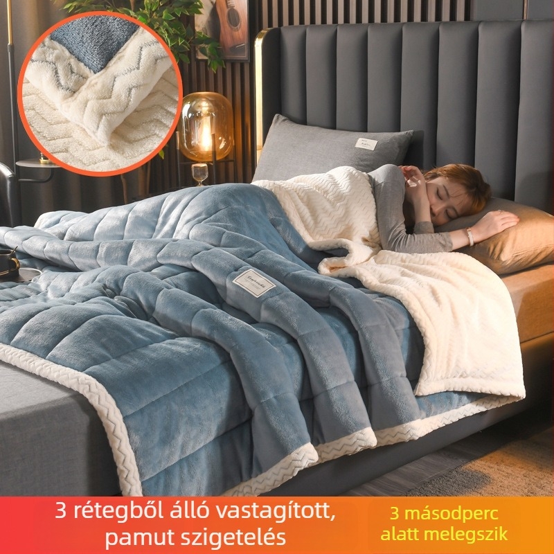 Poliészter fleece takaró, háromrétegű quilt, minden szezonra, csíkos minta
