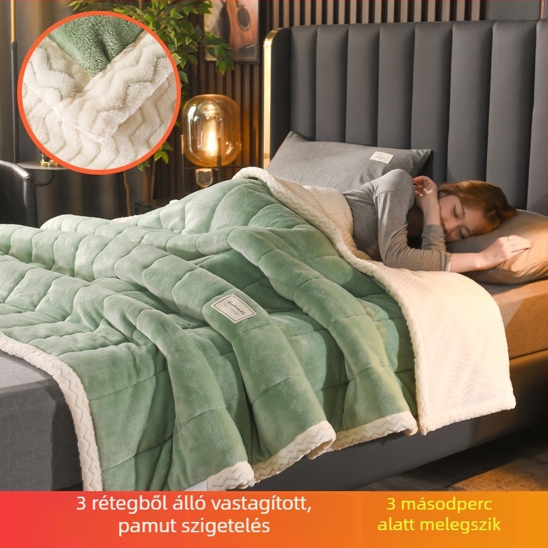 Poliészter fleece takaró, háromrétegű quilt, minden szezonra, csíkos minta