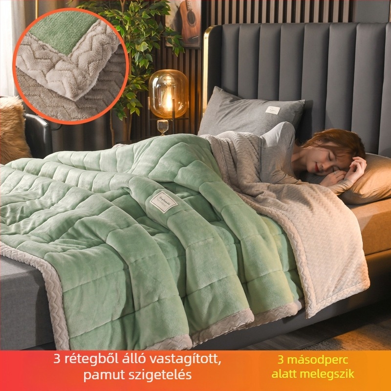 Poliészter fleece takaró, háromrétegű quilt, minden szezonra, csíkos minta