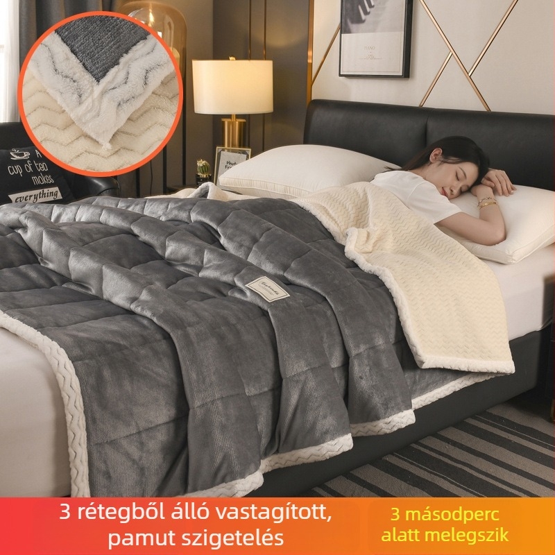 Poliészter fleece takaró, háromrétegű quilt, minden szezonra, csíkos minta