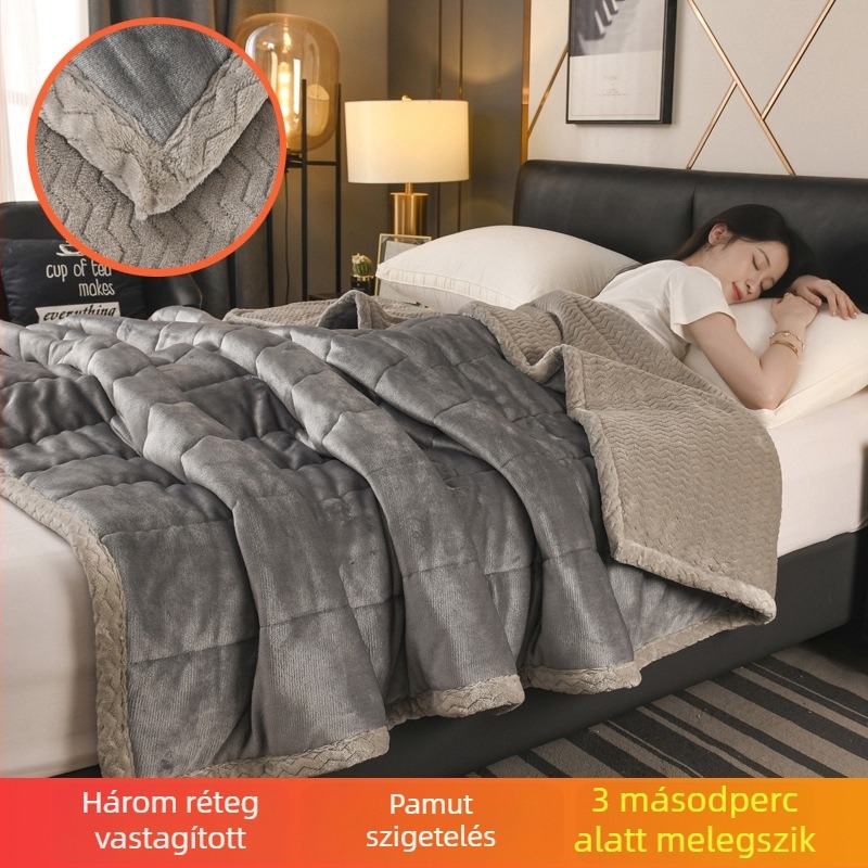 Poliészter fleece takaró, háromrétegű quilt, minden szezonra, csíkos minta