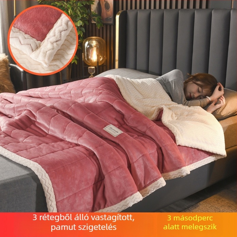 Poliészter fleece takaró, háromrétegű quilt, minden szezonra, csíkos minta