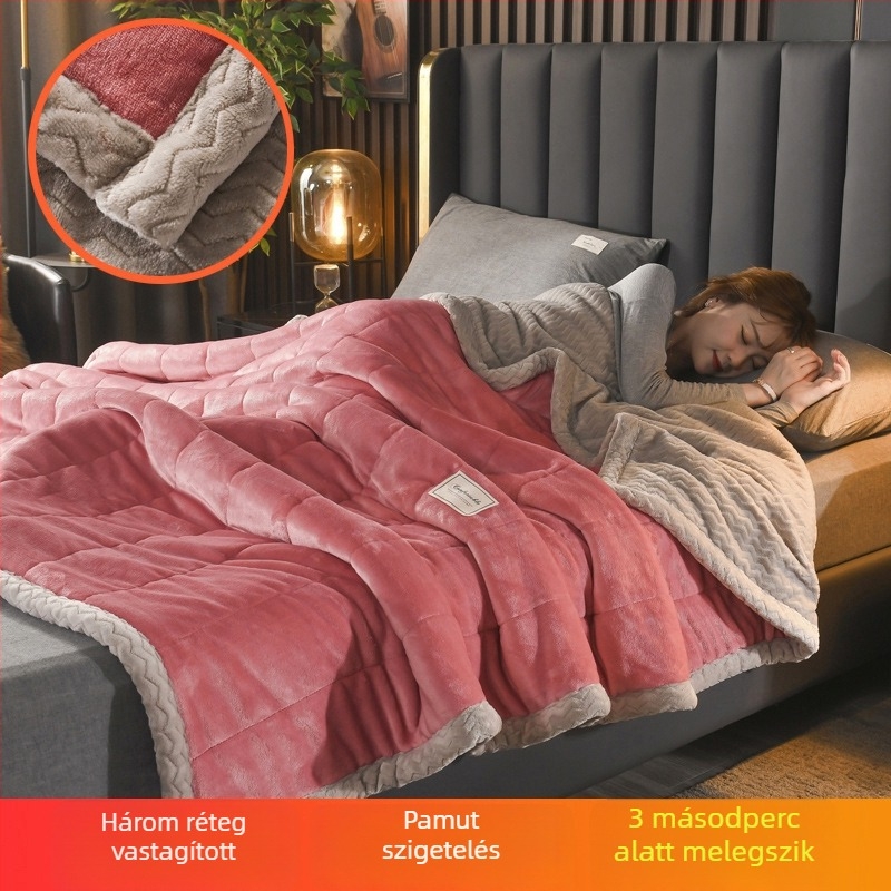 Poliészter fleece takaró, háromrétegű quilt, minden szezonra, csíkos minta