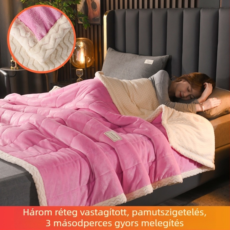 Poliészter fleece takaró, háromrétegű quilt, minden szezonra, csíkos minta
