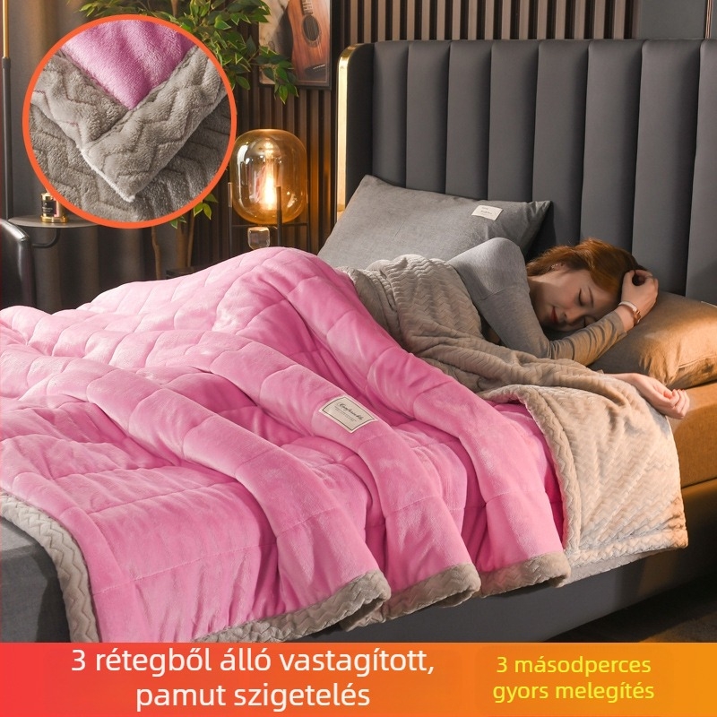 Poliészter fleece takaró, háromrétegű quilt, minden szezonra, csíkos minta