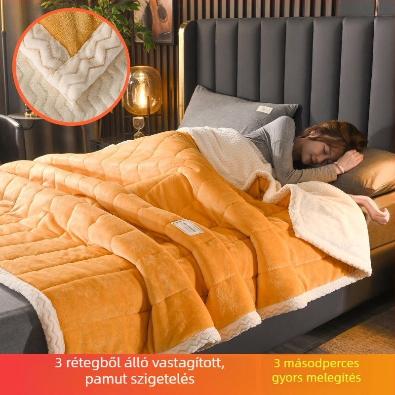 Poliészter fleece takaró, háromrétegű quilt, minden szezonra, csíkos minta
