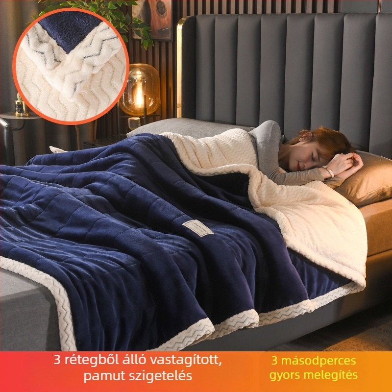 Poliészter fleece takaró, háromrétegű quilt, minden szezonra, csíkos minta