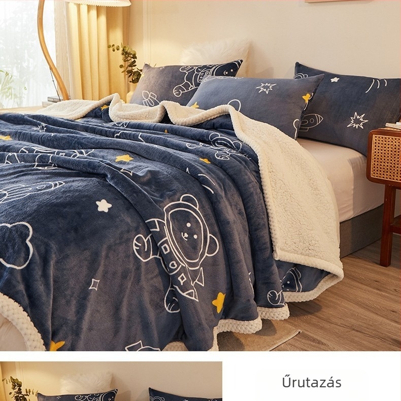 Kétrétegű téli pléd: vastag fleece, korall fleece és meleg flanel, ajándék