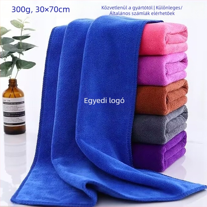 Mikroszálas törölköző fodrászat és autóápolásra, sima szövésű, 100D szálak, tömeg 50–80 g, logóval testreszabható