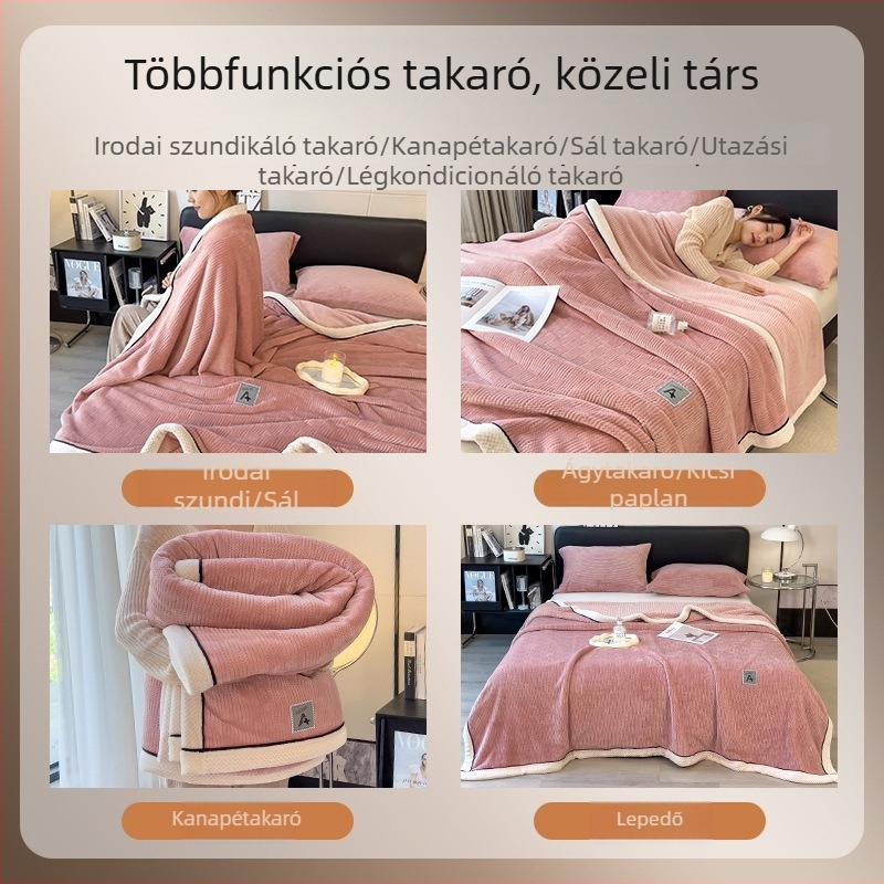 Tej velúr kötött pléd, dupla rétegű, vastag, alváshoz, autóhoz, sál