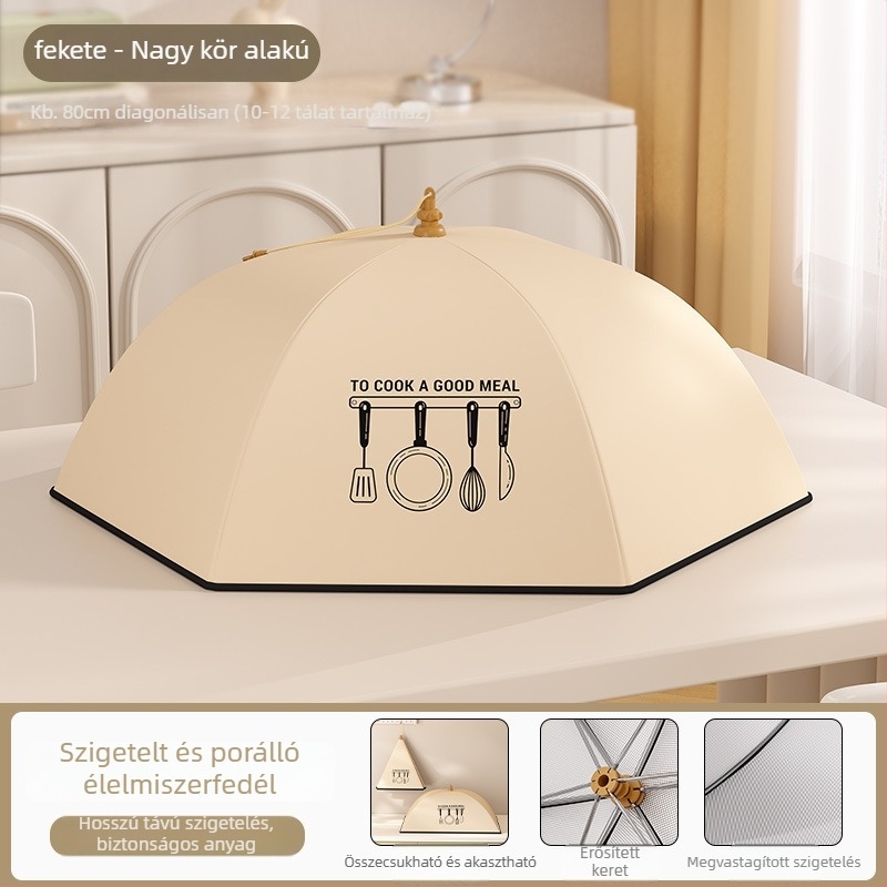 Összecsukható szigetelt ételvédő fedő háztartási használatra, 2025-ös modell, porálló, megőrzi a maradékokat melegen, hőszigetelés alumíniumfólia + váz
