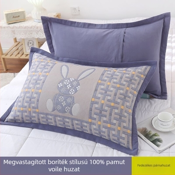 Két dar párnahuzat pamutból, fésült pamut, kockás mintázat és rajzfilm motívum, boríték-stílus, puha és szálmentes