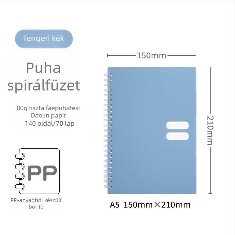 Spirálisan kötött jegyzetfüzet puha PP borítóval, modell 833, 140 oldal szöveges papír, 80 g/m²