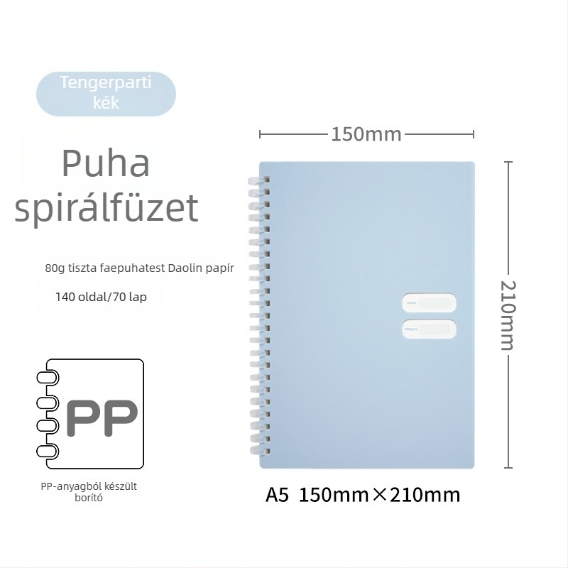 Spirálisan kötött jegyzetfüzet puha PP borítóval, modell 833, 140 oldal szöveges papír, 80 g/m²