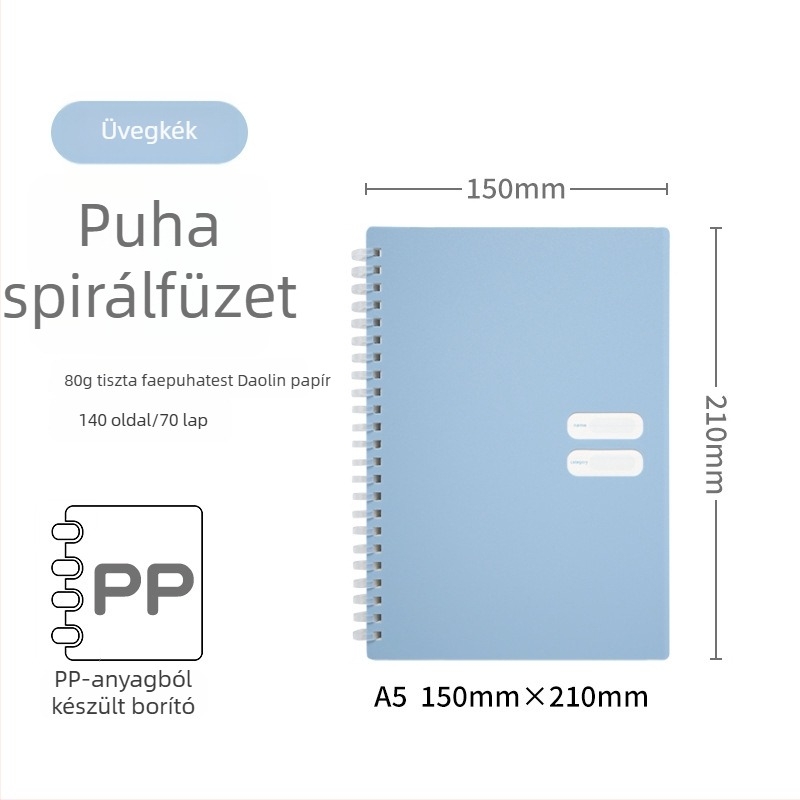 Spirálisan kötött jegyzetfüzet puha PP borítóval, modell 833, 140 oldal szöveges papír, 80 g/m²